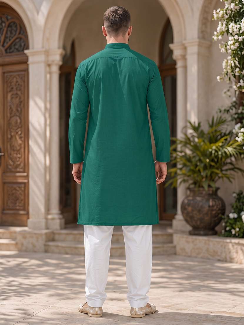 men solid mandarin neck long kurta - 20876527 -  Standard Image - 3