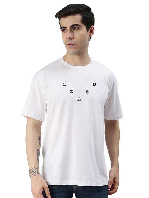 white cotton blend typography print t-shirt - 20877069 - Standard Image - 0
