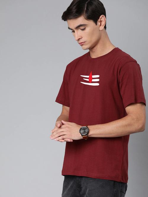 maroon cotton front print tshirt - 20877146 -  Standard Image - 0