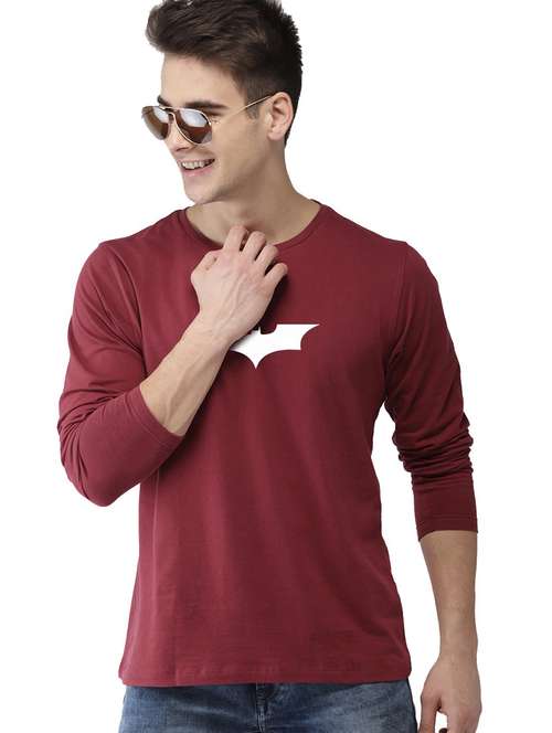 maroon cotton chest print t-shirt - 20877680 -  Standard Image - 0