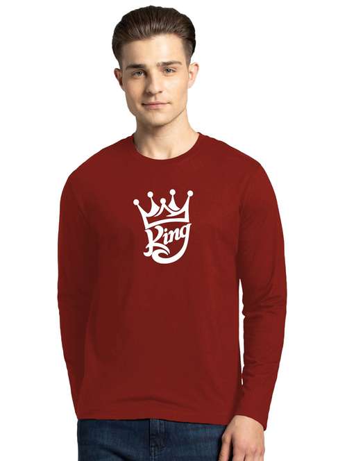 maroon cotton chest print t-shirt - 20877934 - Standard Image - 0
