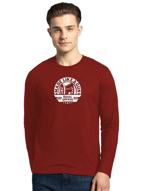 maroon cotton chest print t-shirt - 20877949 - Standard Image - 0