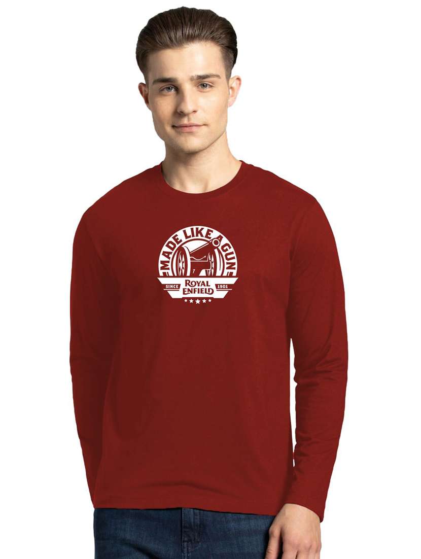 maroon cotton chest print t-shirt - 20877949 - Zoom Image - 0