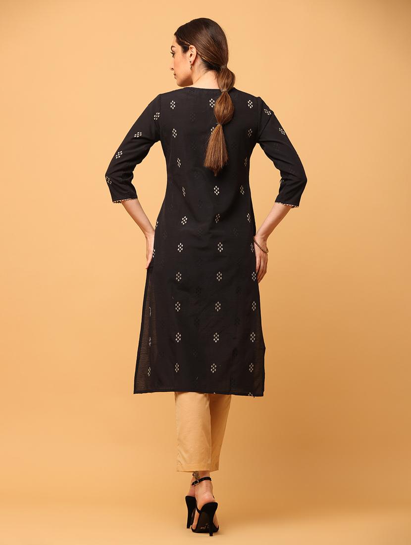 women black round neck straight kurta - 20878533 - Standard Image - 3