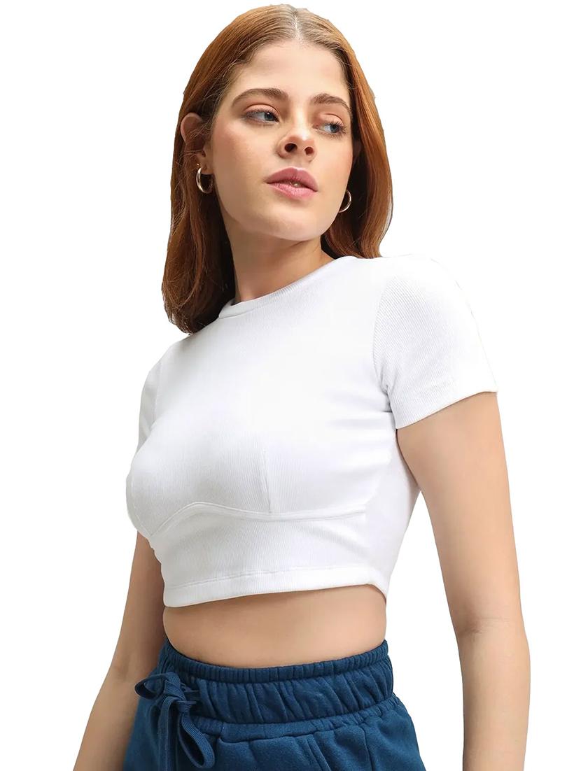solid white cotton blend crop top - 20878623 -  Zoom Image - 0