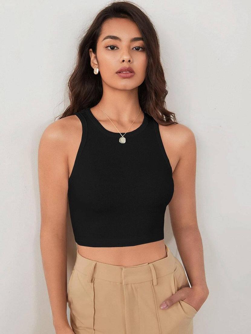 women black solid sleeveless crop top - 20878641 - Zoom Image - 0