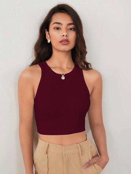 maroon cotton blend crop top - 20878642 - Standard Image - 0