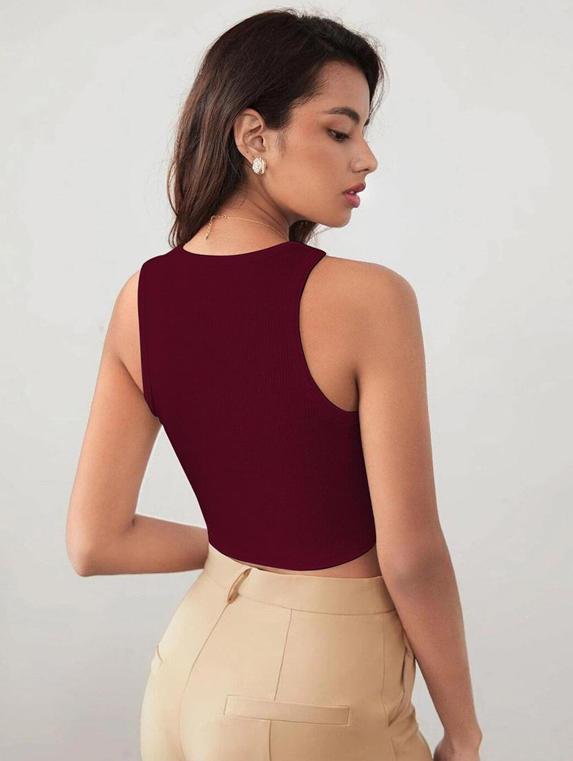 maroon cotton blend crop top - 20878642 - Standard Image - 3