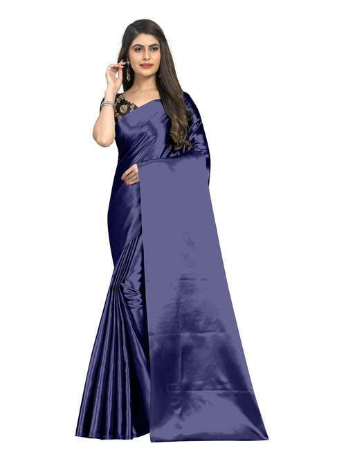 navy blue plain saree with blouse - 20878990 - Standard Image - 0