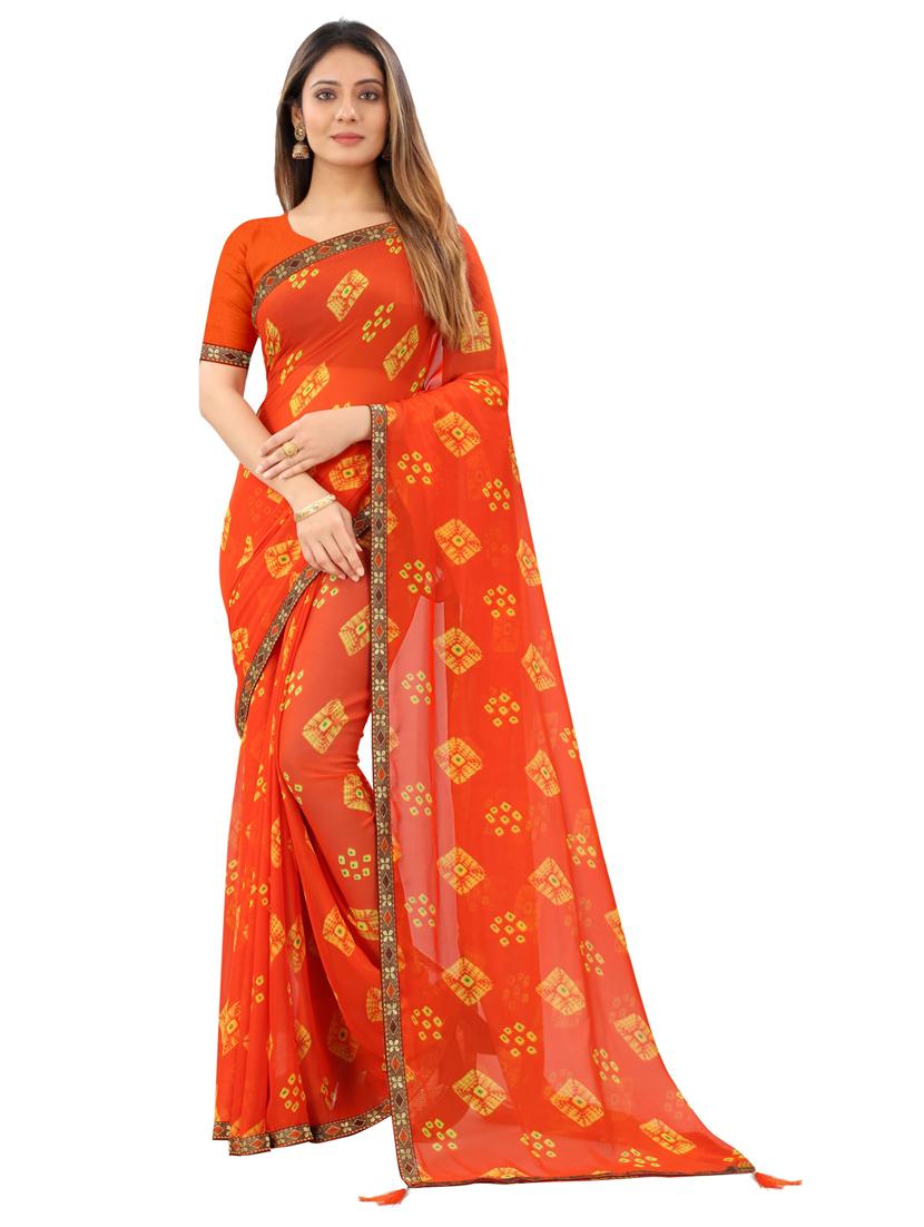 orange chiffon printed saree - 20878998 -  Zoom Image - 0
