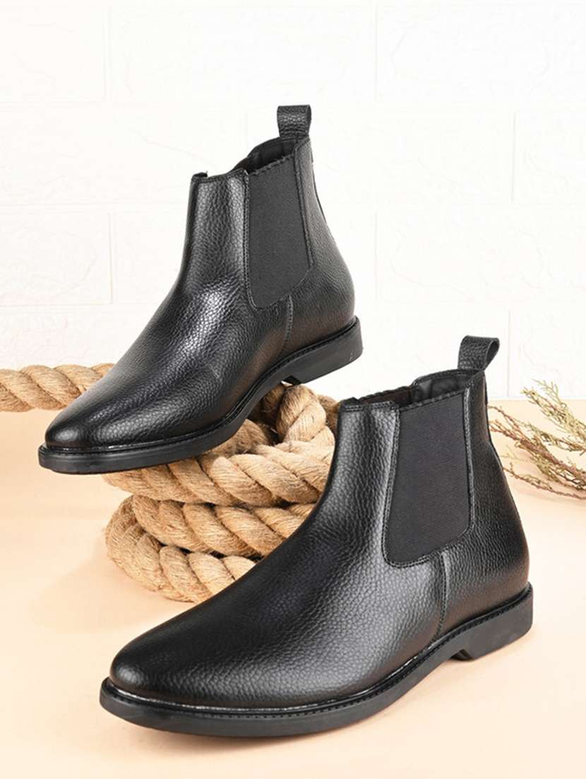 Buy online Black Leather Slip On Boots from Casual Shoes for Men