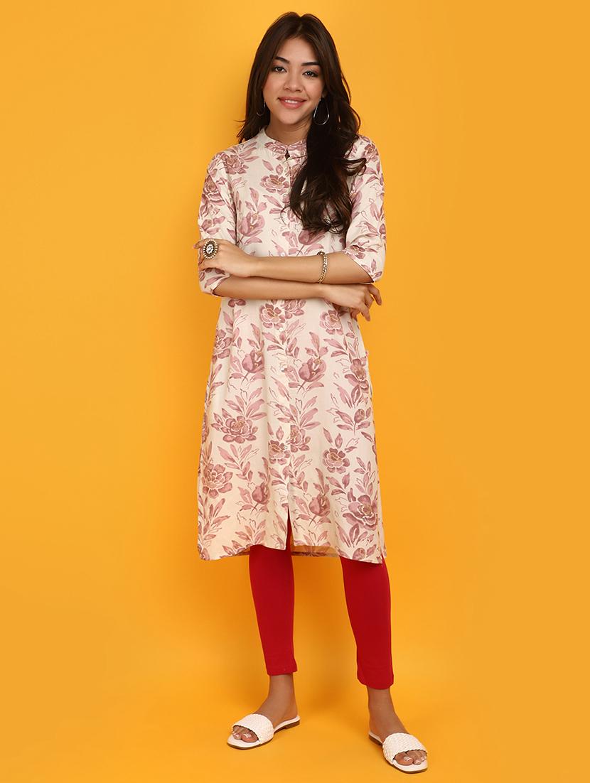 women floral printed mandarin neck a-line kurta - 20879158 - Zoom Image - 0