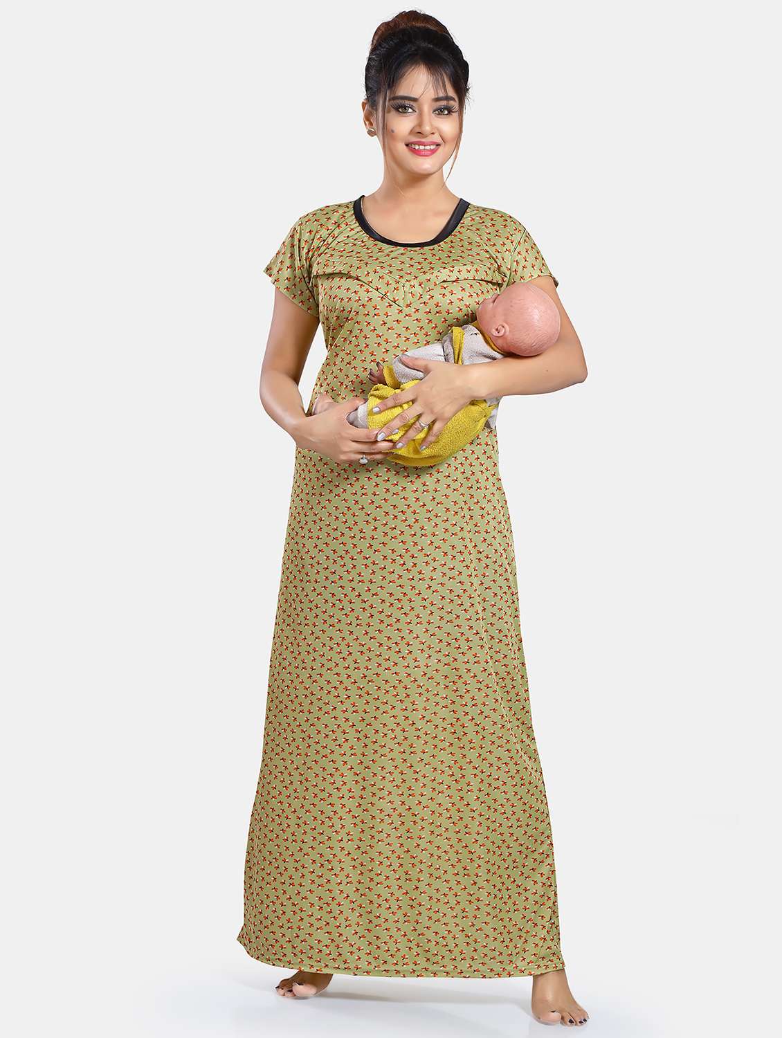 women green florals printed maternity nightwear - 20879201 -  Standard Image - 3