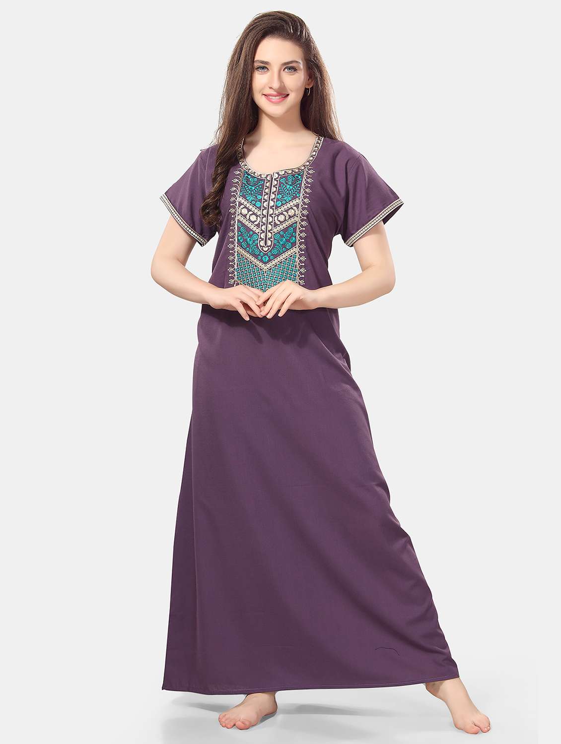 women purple round neck nighty