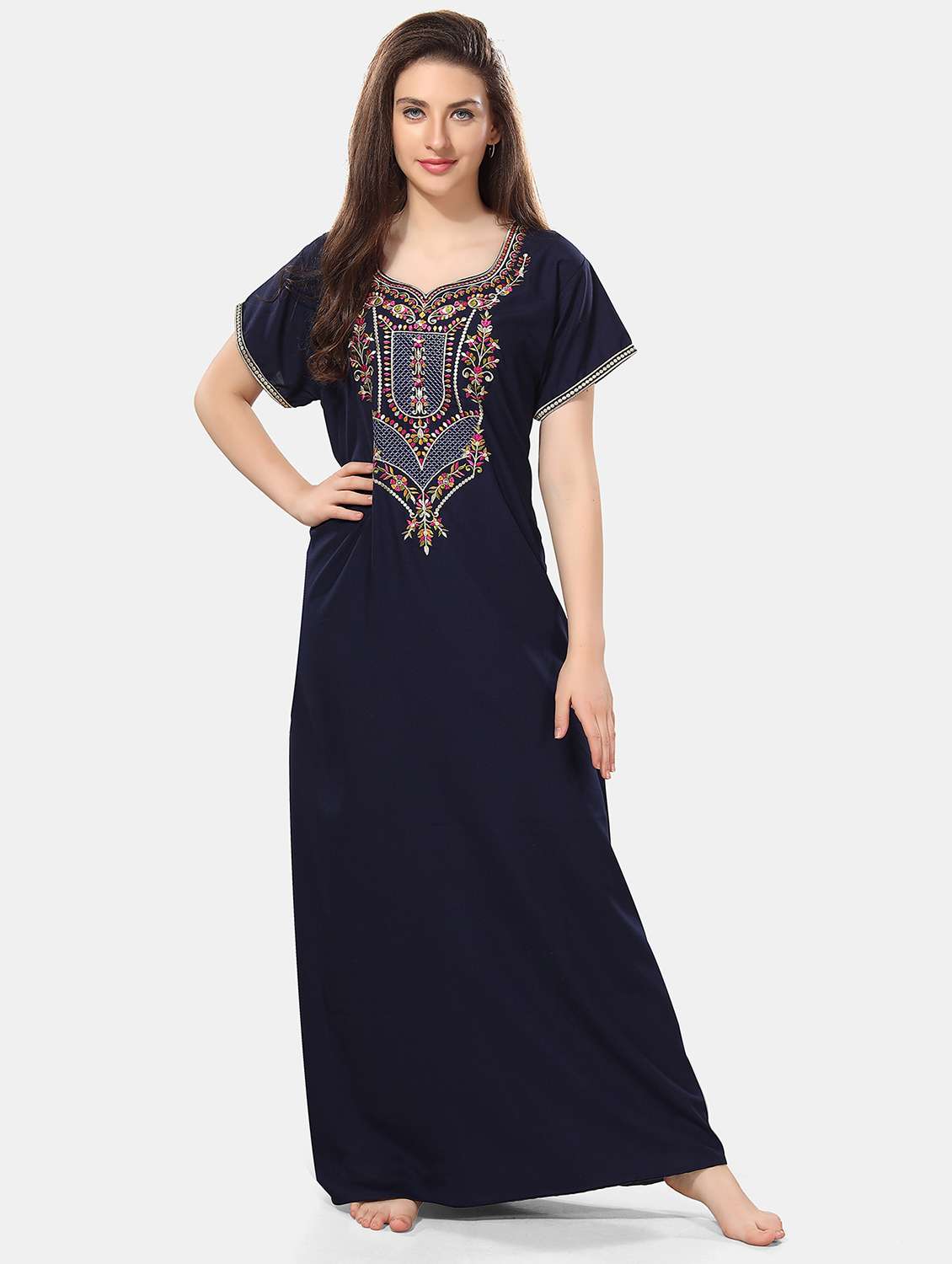 women navy blue sweetheart neck nighties