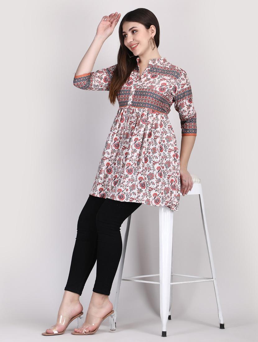 women mandarin neck floral printed flared tunic - 20879213 - Standard Image - 3