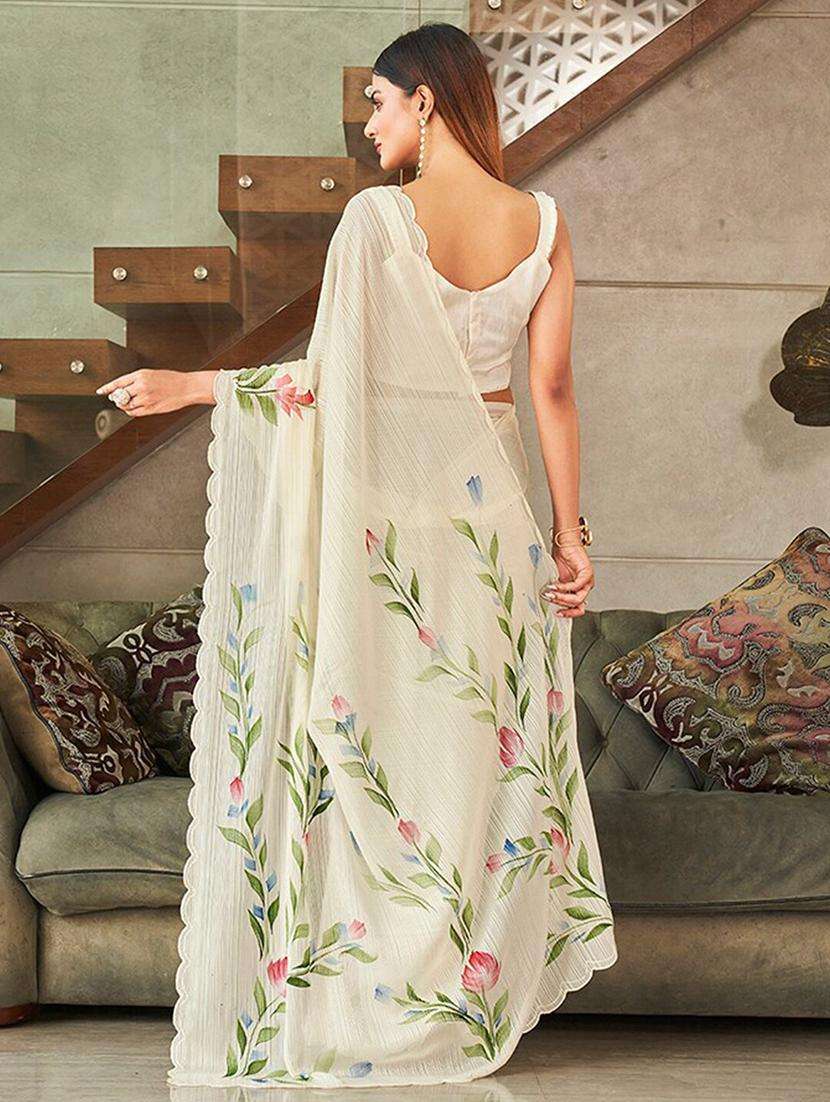 women off white floral printed saree with blouse - 20879469 -  Standard Image - 3
