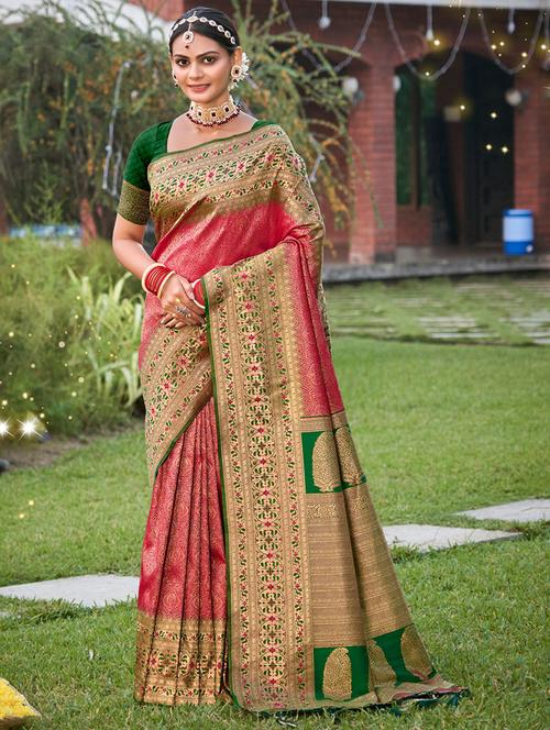 pink self design kanjivaram saree with blouse - 20879574 - Standard Image - 0