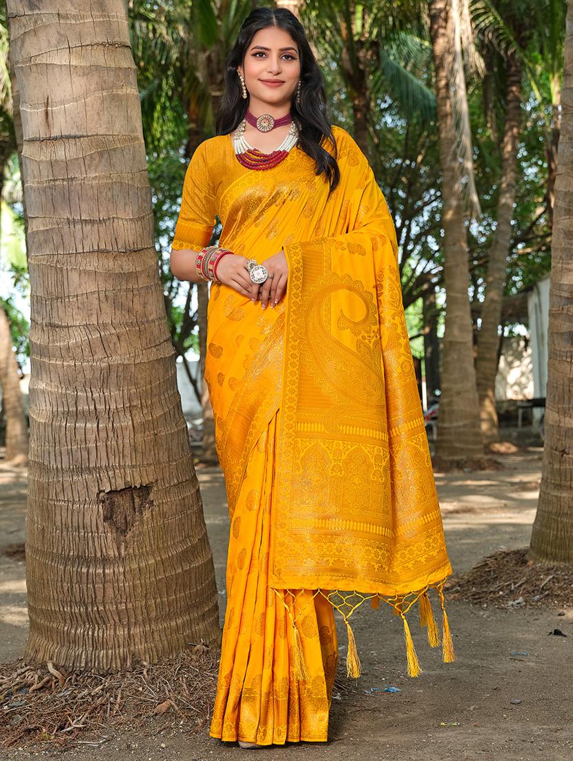 mustard silk banarasi saree with blouse - 20879821 - Zoom Image - 0