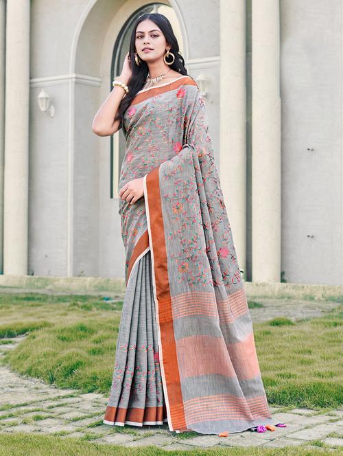 women embroidered saree with blouse - 20881729 - Standard Image - 0
