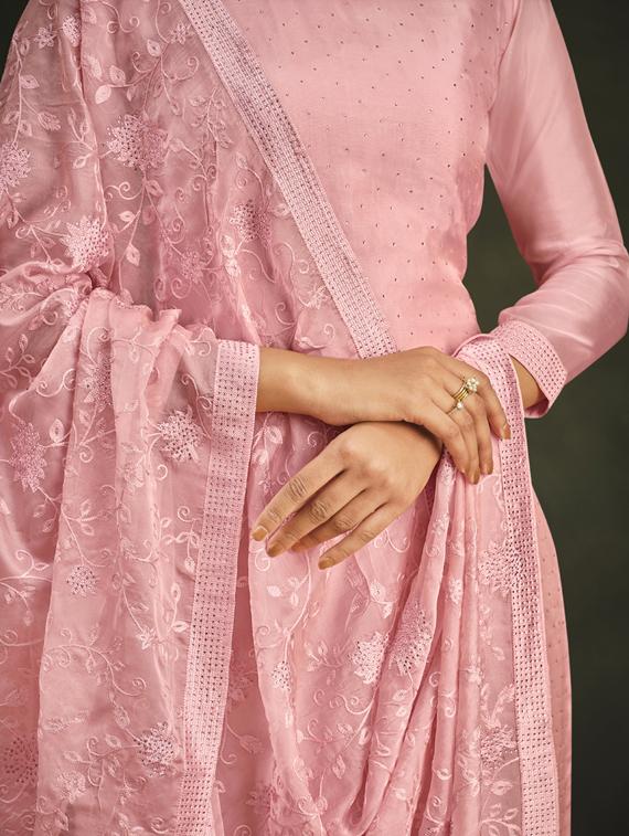 women pink semi-stitched straight pant suits - 20881789 - Standard Image - 3