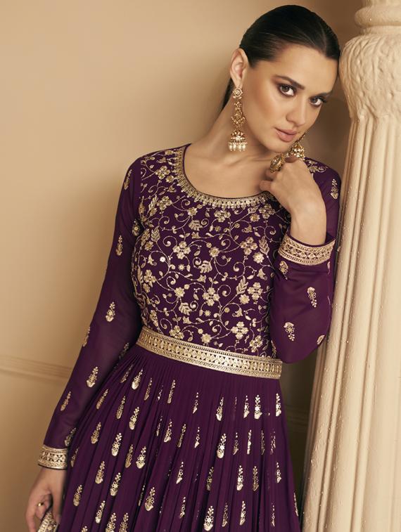 women purple semi-stitched anarkali suits - 20881799 - Standard Image - 3