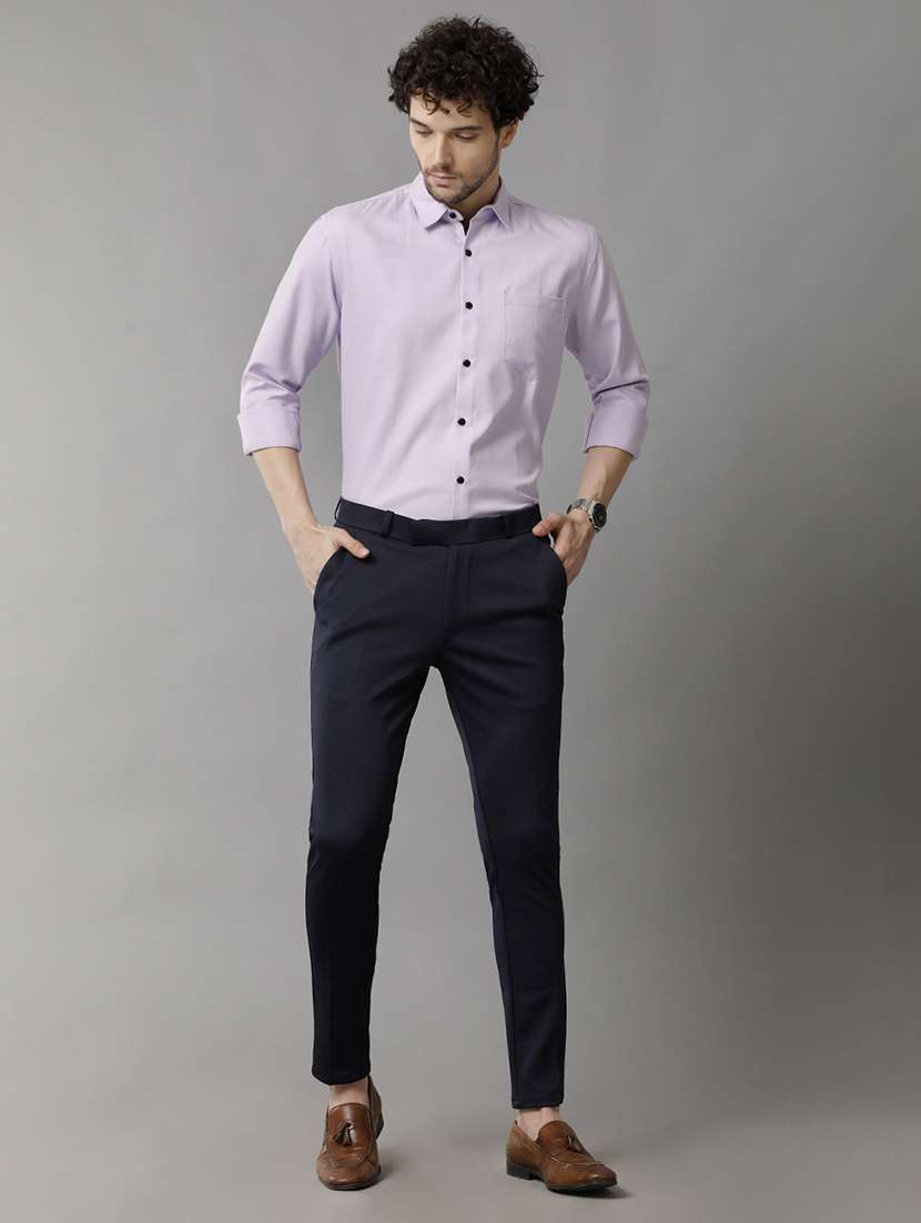 navy blue lycra flat front formal trouser - 20882195 -  Standard Image - 3