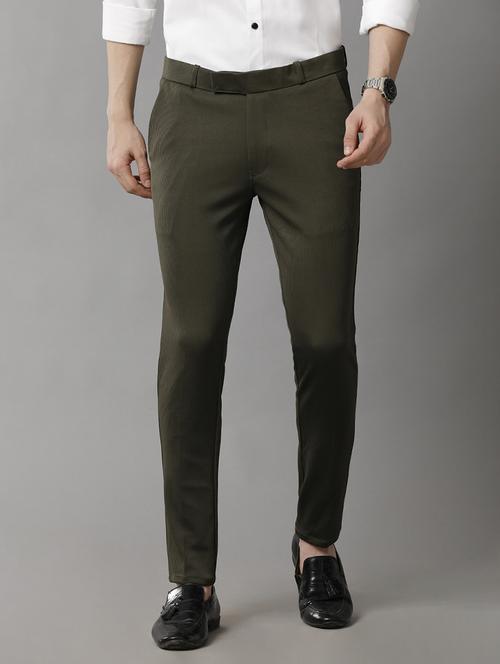 olive lycra flat front formal trouser - 20882196 - Standard Image - 0