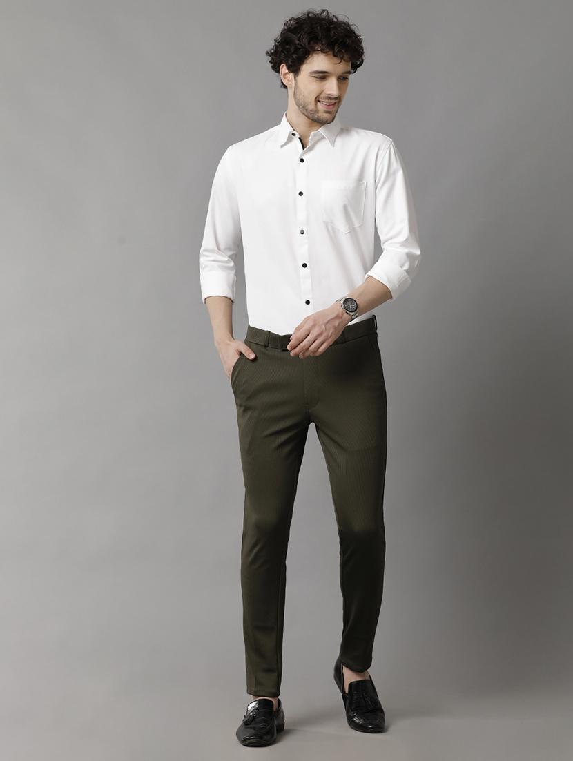olive lycra flat front formal trouser - 20882196 - Standard Image - 3