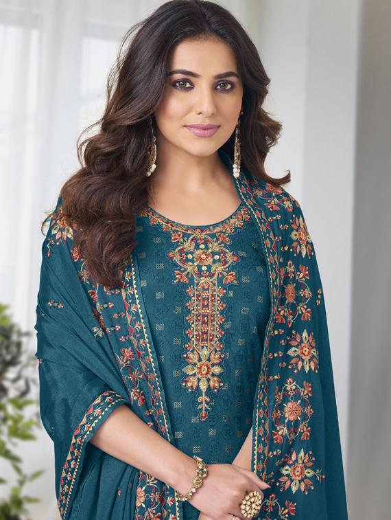 teal chiffon semistitched suit - 20882199 - Standard Image - 3