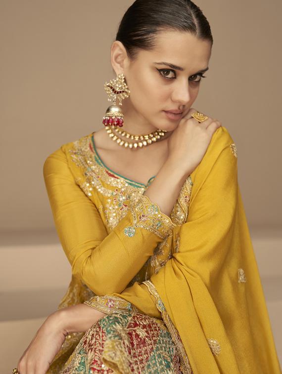 yellow georgette semistitched suit - 20882208 - Standard Image - 3