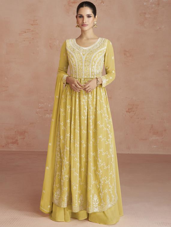 yellow georgette semistitched suit - 20882211 - Zoom Image - 0