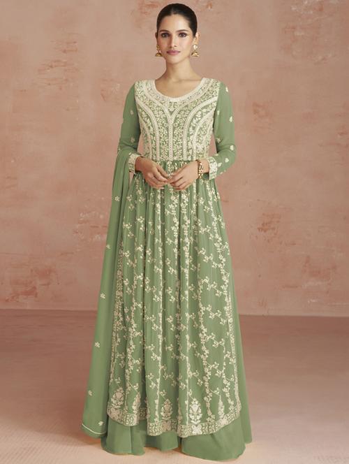 sea green georgette semistitched suit - 20882213 - Standard Image - 0