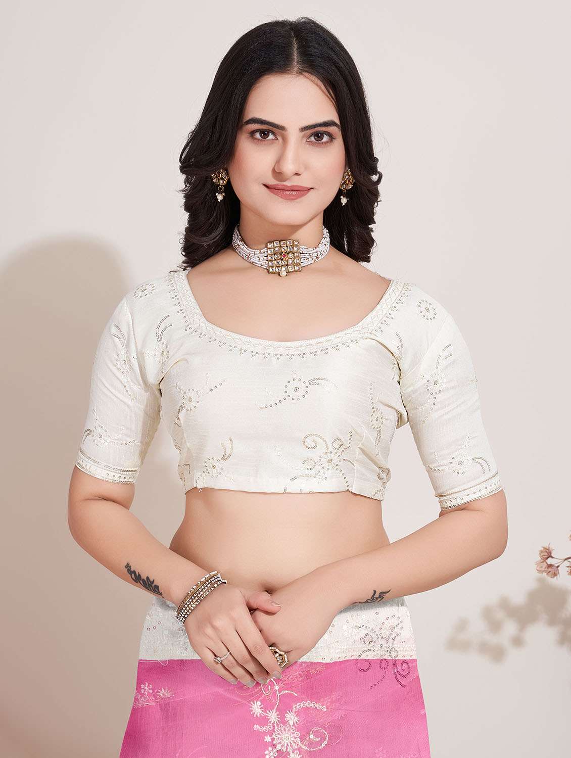 pink net embroidered saree with blouse - 20882369 -  Standard Image - 3