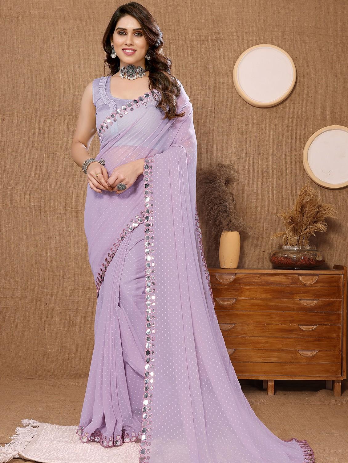 lavender georgette bordered saree - 20882375 - Zoom Image - 0