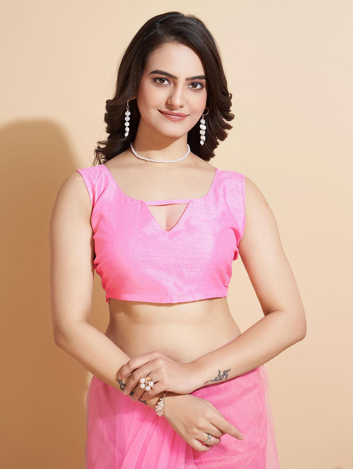 pink net embroidered saree with blouse - 20882394 - Standard Image - 3