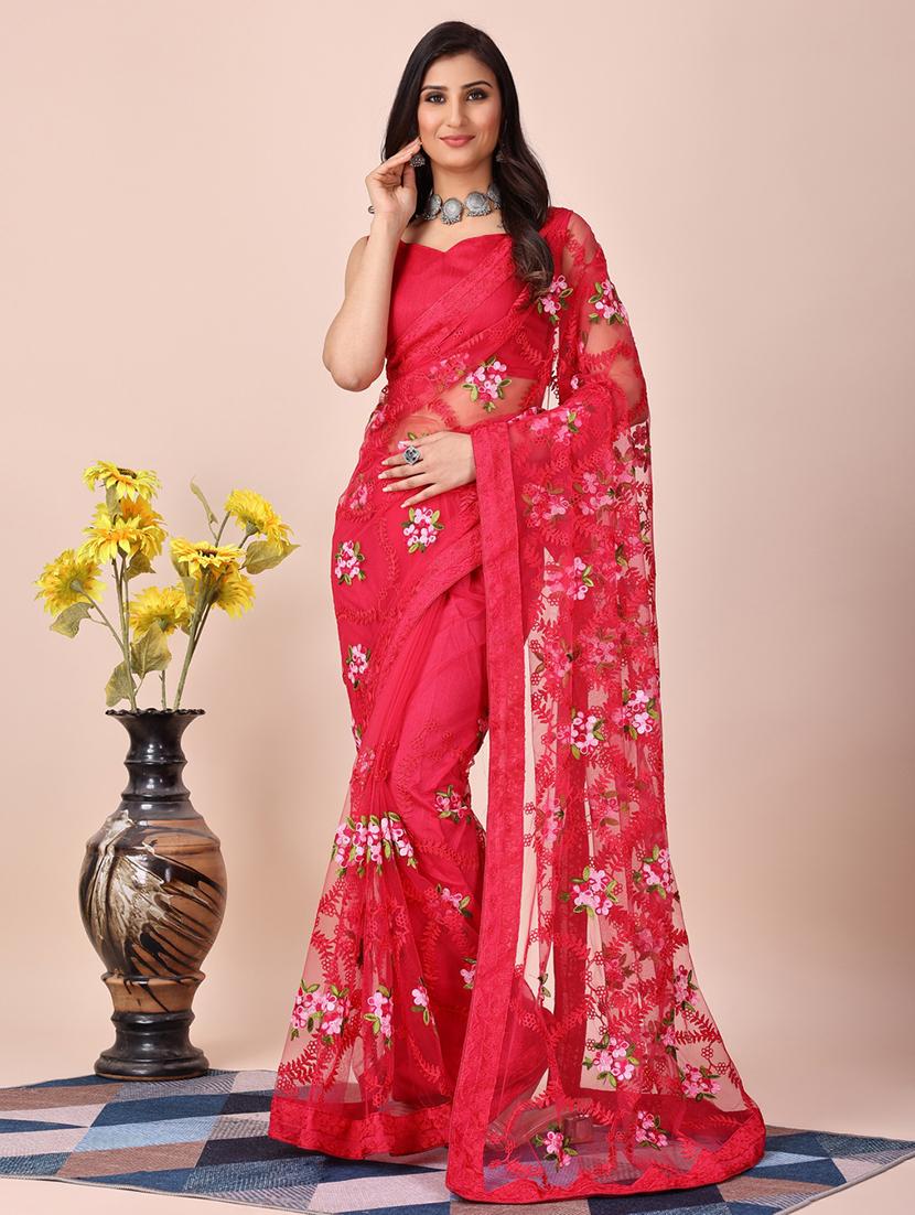 red net embroidered saree with blouse - 20882403 - Zoom Image - 0
