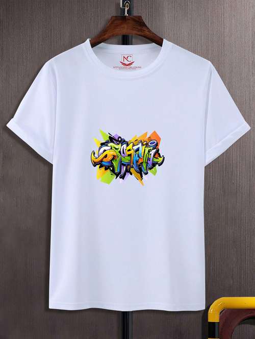 unisex white graphic print t-shirt - 20883399 - Standard Image - 0