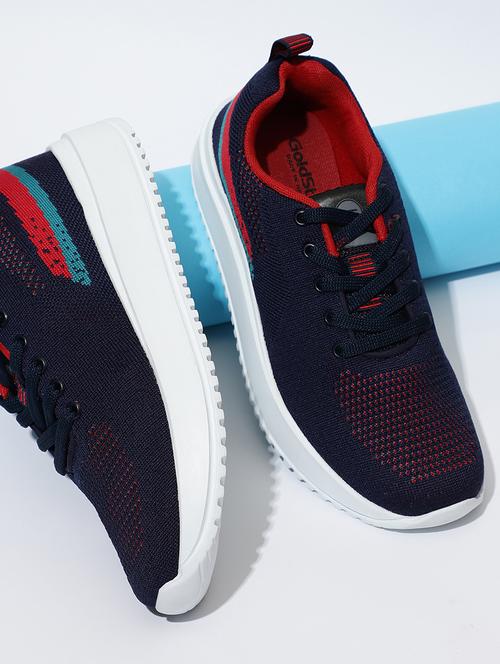 navy blue synthetic & mesh laceup sports shoes - 20884403 -  Standard Image - 0