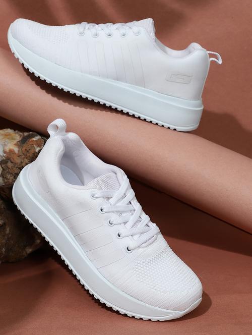 white synthetic & mesh laceup sports shoes - 20884404 -  Standard Image - 0