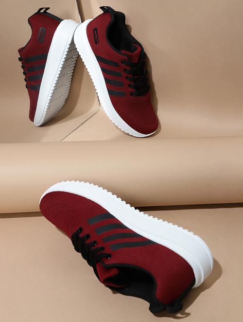 maroon synthetic & mesh laceup sports shoes - 20884405 -  Standard Image - 0