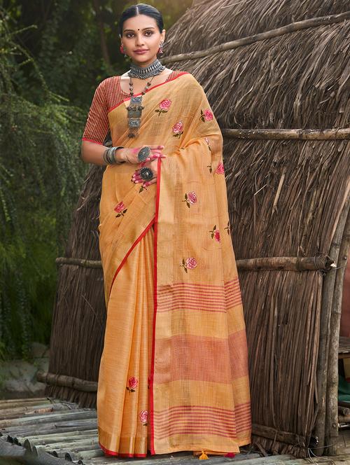 women orange embroidered saree with blouse - 20884700 - Standard Image - 0