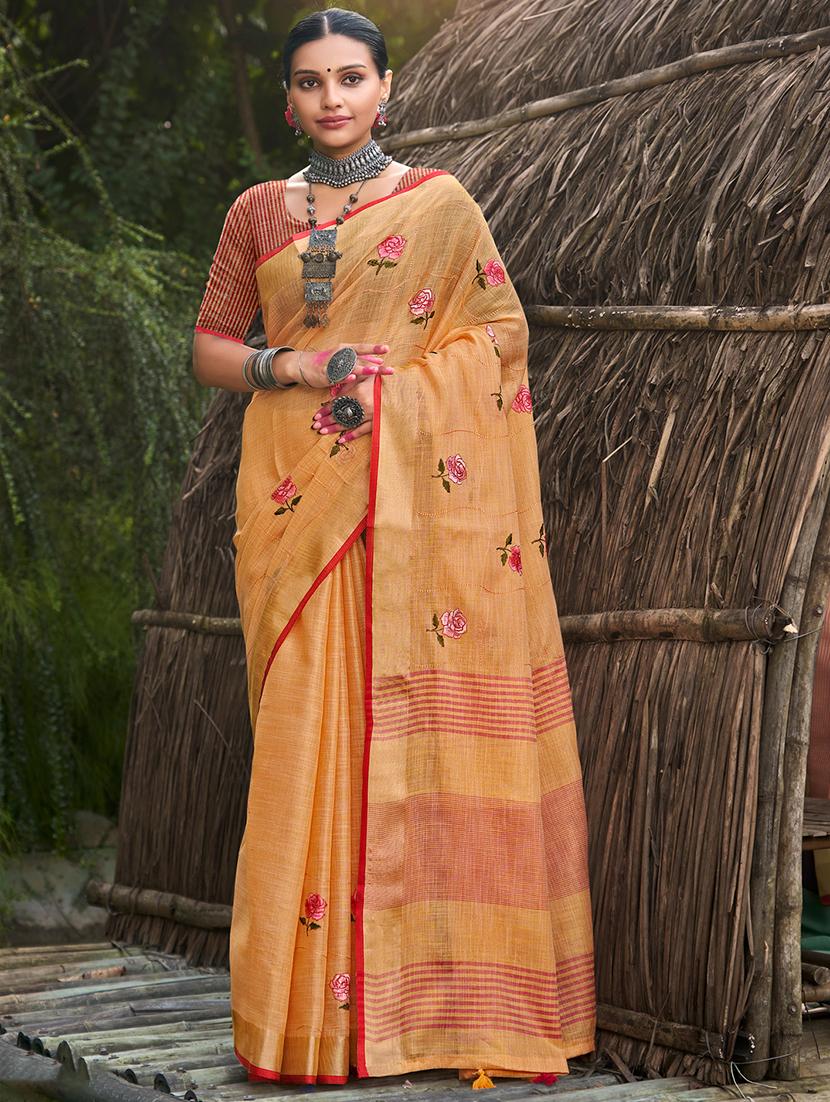 women orange embroidered saree with blouse - 20884700 - Zoom Image - 0