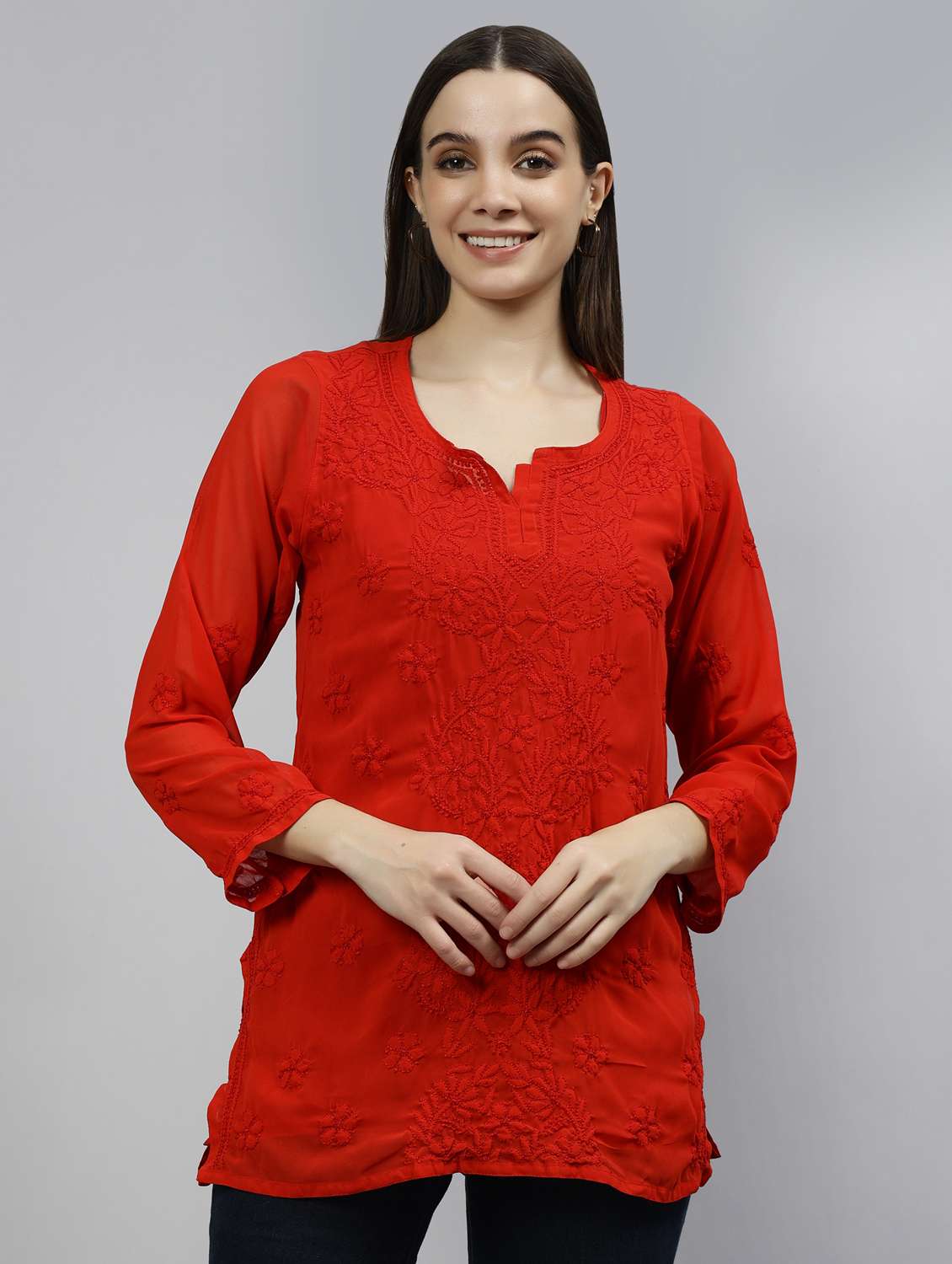 women three quarter sleeve straight kurti