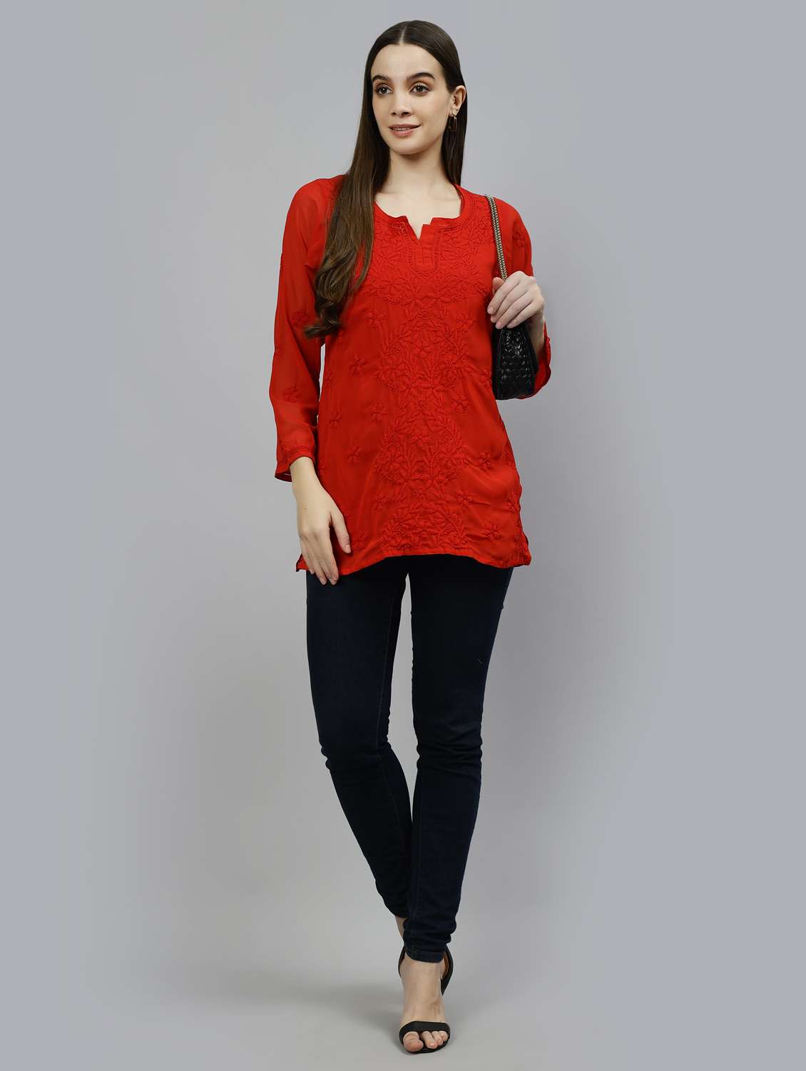 women three quarter sleeve straight kurti - 20884744 -  Standard Image - 5