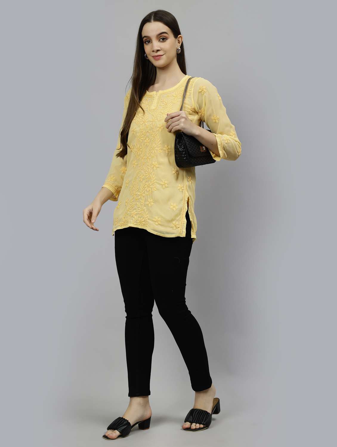 women three quarter sleeve straight kurti - 20884745 - Standard Image - 5