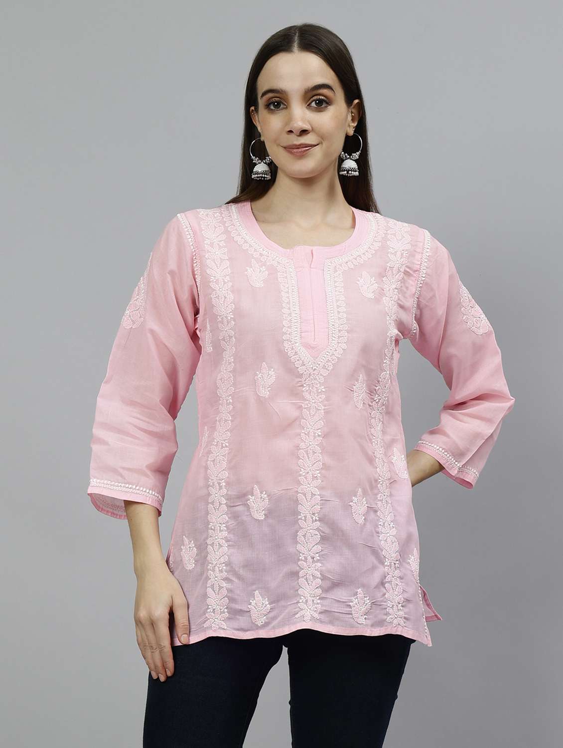 women three quarter sleeve straight kurti - 20884762 -  Zoom Image - 0