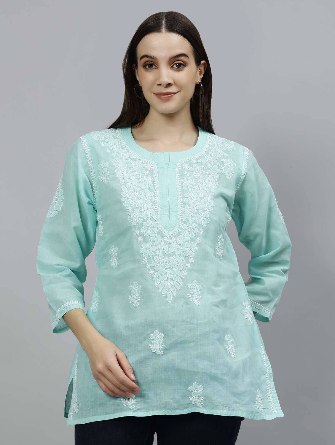 women three quarter sleeve straight kurti - 20884767 -  Zoom Image - 0