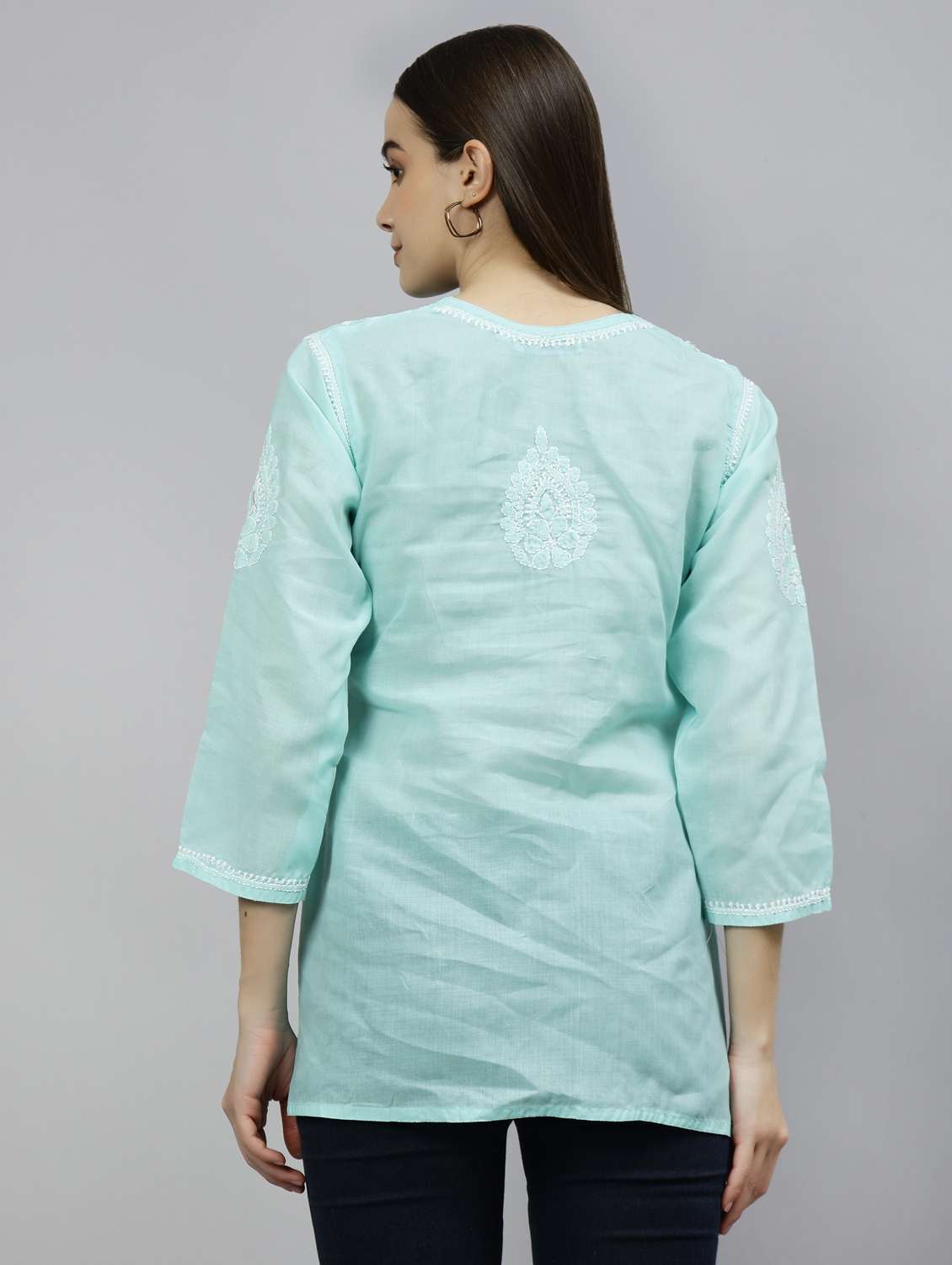 women three quarter sleeve straight kurti - 20884767 - Standard Image - 3
