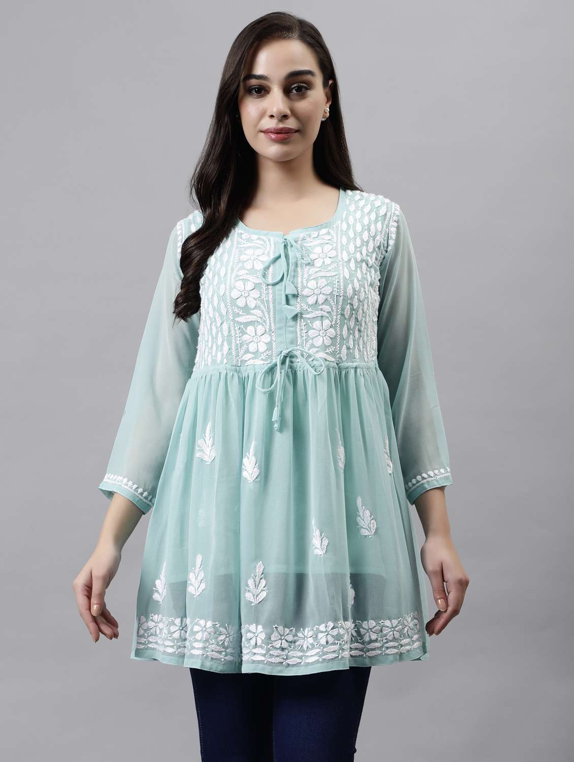 women three quarter sleeve flared kurti - 20884778 -  Zoom Image - 0